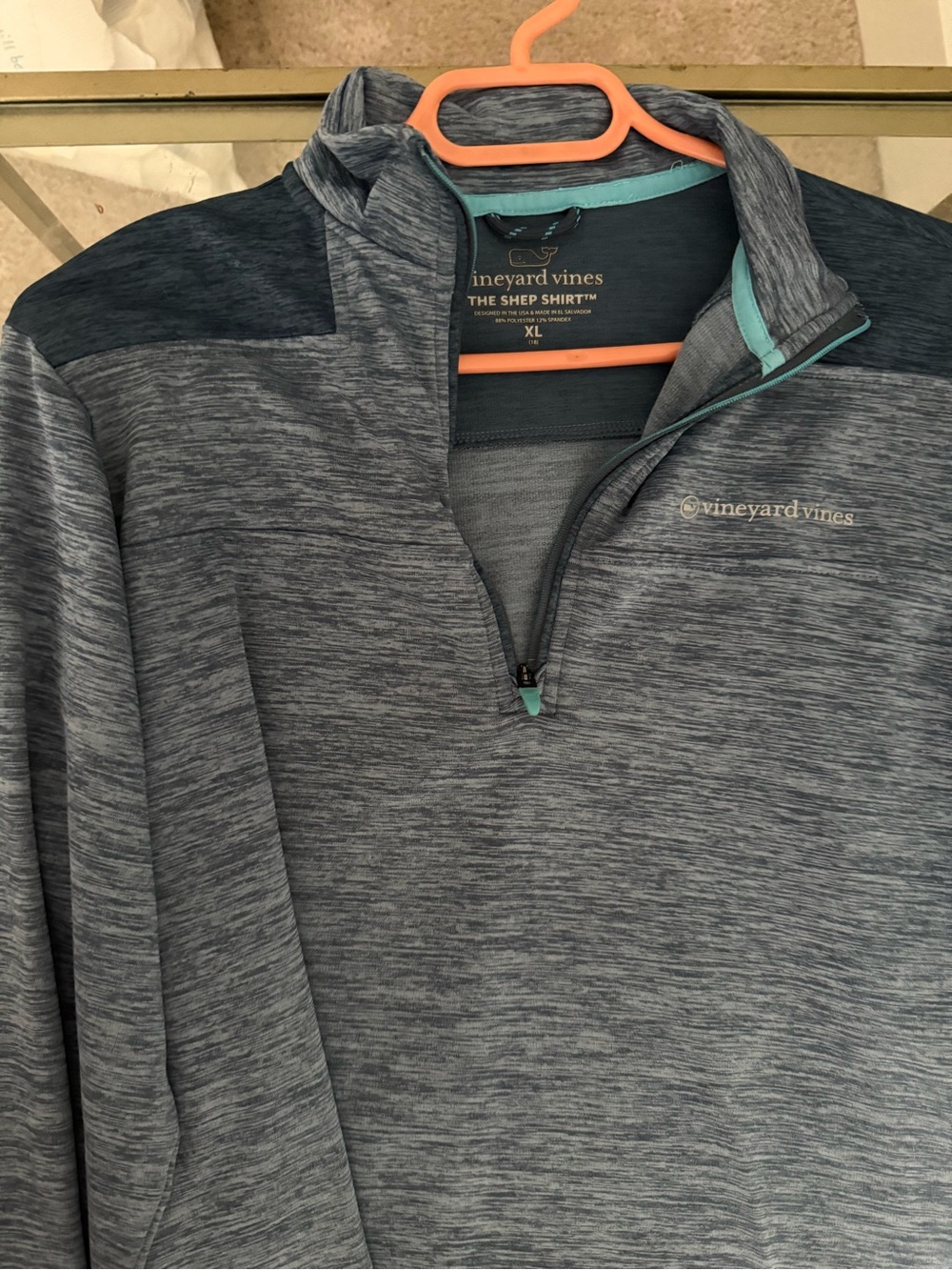 Vineyard Vines Men’s Slate Heather Quarter-Zip with Teal Trim